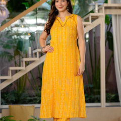 Yellow Viscose Rayon Kurta Set with Breezy Comfort