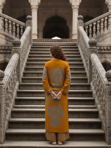 Yellow Pure Cotton Printed Kurta Set for Women