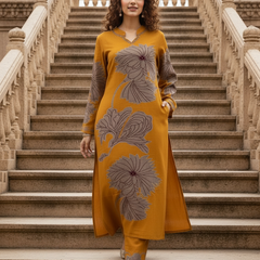 Yellow Pure Cotton Printed Kurta Set for Women