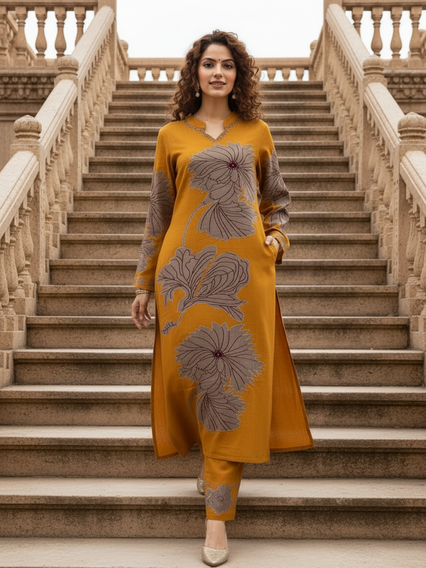 Yellow Pure Cotton Printed Kurta Set for Women