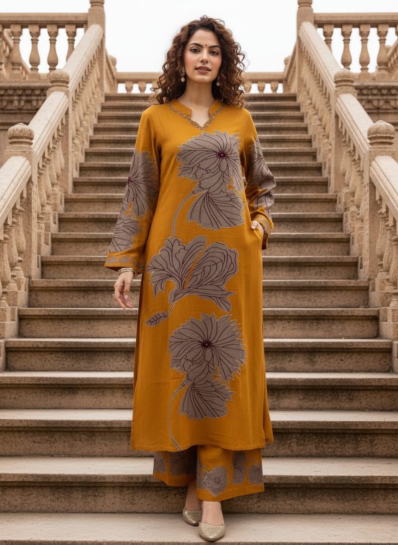 Yellow Pure Cotton Printed Kurta Set for Women