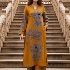 Yellow Pure Cotton Printed Kurta Set for Women
