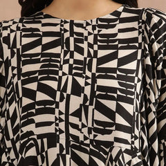 Beige & Black Geometric Printed A-Line Top