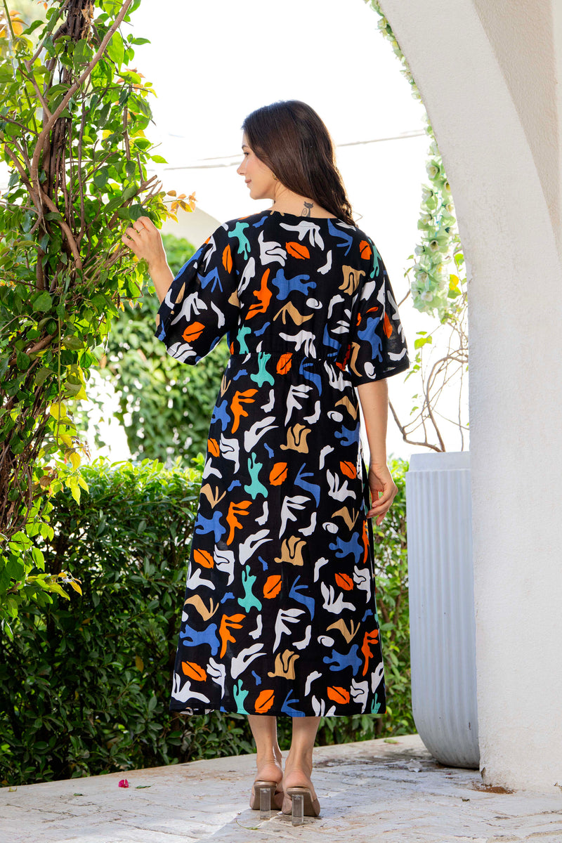 Rayon multicolor calf length dress for women