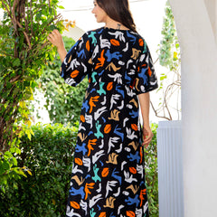 Rayon multicolor calf length dress for women