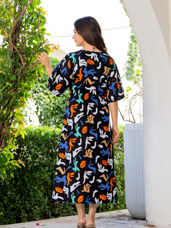 Rayon multicolor calf length dress for women