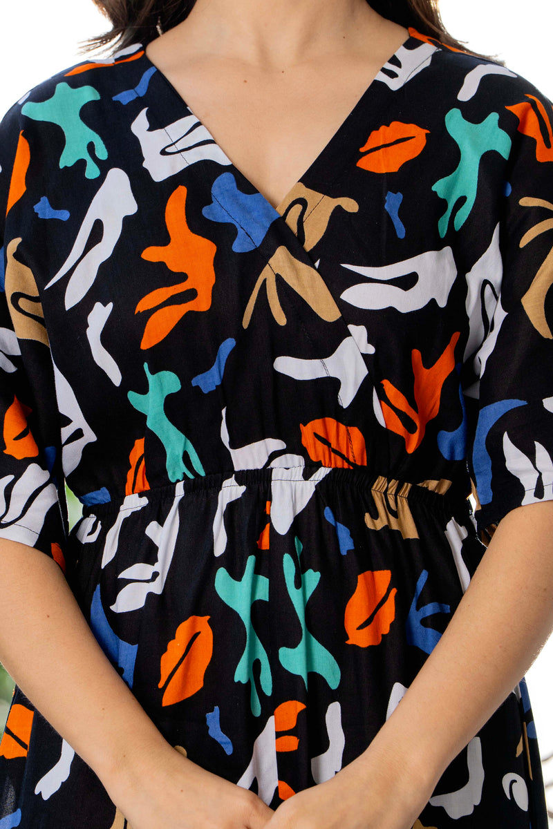 Multicolor rayon V neck dress for women
