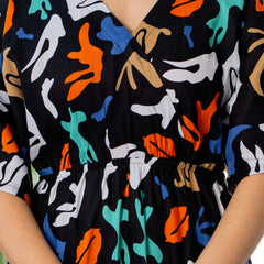 Multicolor rayon V neck dress for women
