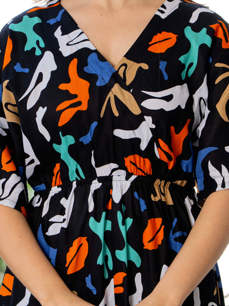 Multicolor rayon V neck dress for women
