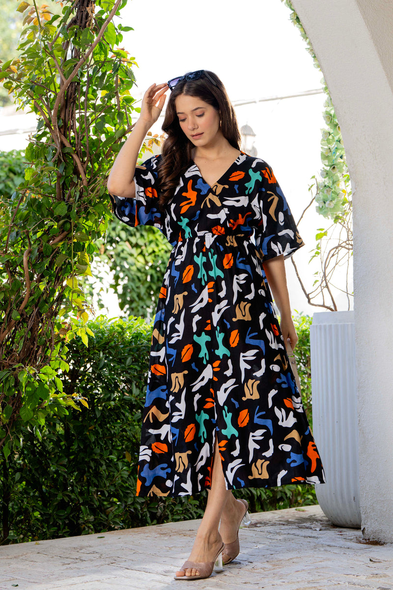 Women casual multicolor fit and flare dress outdoor
