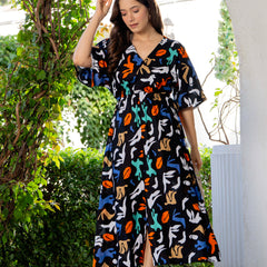 Women casual multicolor fit and flare dress outdoor
