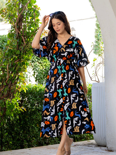 Women casual multicolor fit and flare dress outdoor
