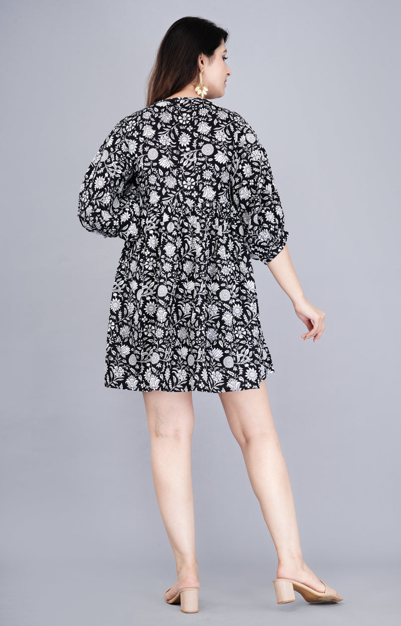 MANOJAVA Women Black Rayon Fit & Flare Dress