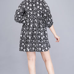 MANOJAVA Women Black Rayon Fit & Flare Dress