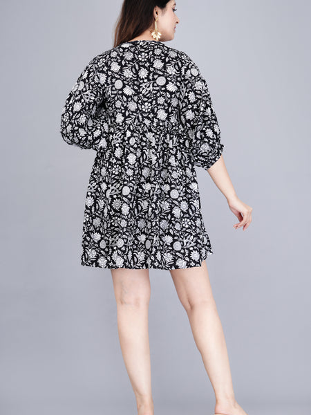 MANOJAVA Women Black Rayon Fit & Flare Dress