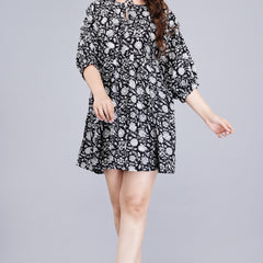 MANOJAVA Women Black Rayon Fit & Flare Dress