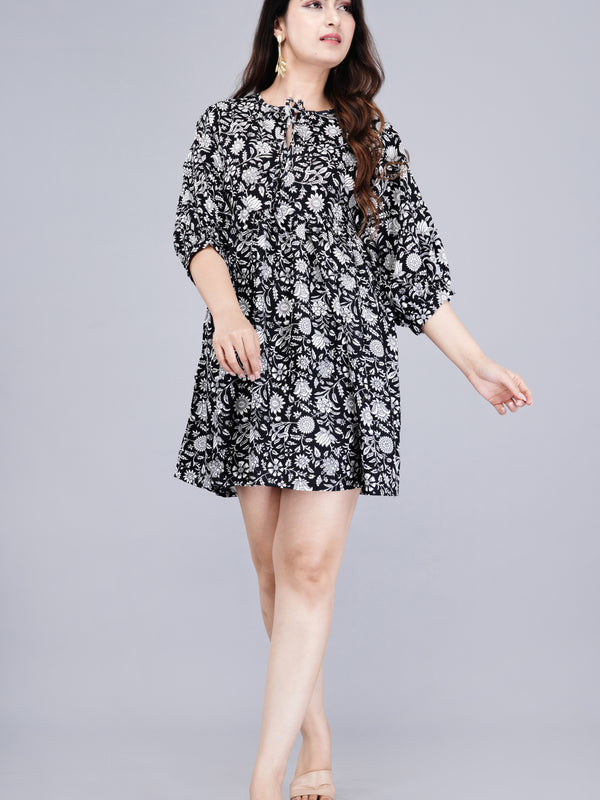 MANOJAVA Women Black Rayon Fit & Flare Dress
