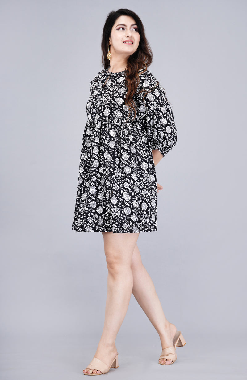 MANOJAVA Women Black Rayon Fit & Flare Dress