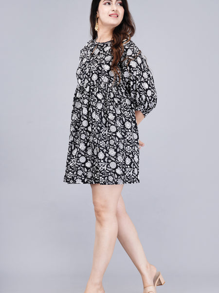 MANOJAVA Women Black Rayon Fit & Flare Dress