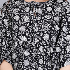 MANOJAVA Women Black Rayon Fit & Flare Dress