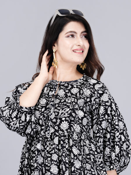 MANOJAVA Women Black Rayon Fit & Flare Dress