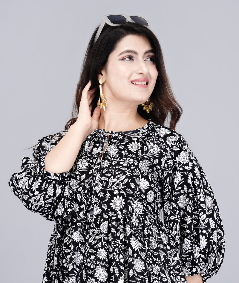 MANOJAVA Women Black Rayon Fit & Flare Dress