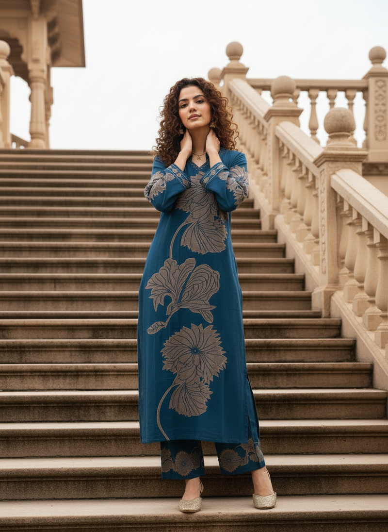 Classic Indigo Blue Cotton Kurta Set with Everyday Ease