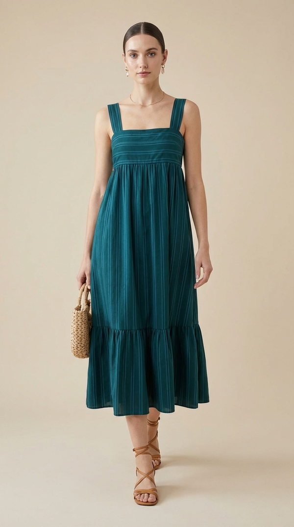 Striped Fit & Flare Casual Midi Dress