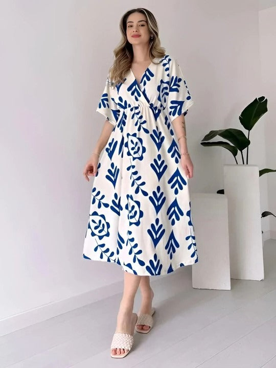 MANOJAVA Women White Cotton Fit & Flare Dress