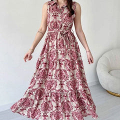 Girl maroon rayon dress full length standing pose
