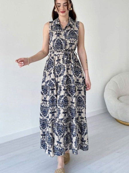 Female wearing black calf length rayon dress
