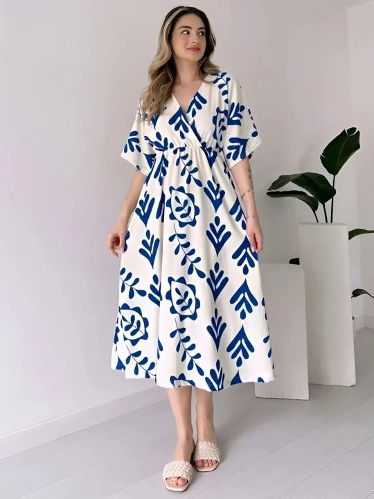 MANOJAVA Women White Cotton Fit & Flare Dress