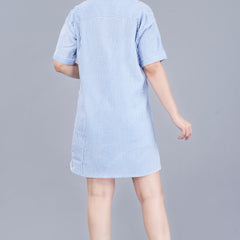 MANOJAVA Women Sky Blue Rayon A-Line Dress