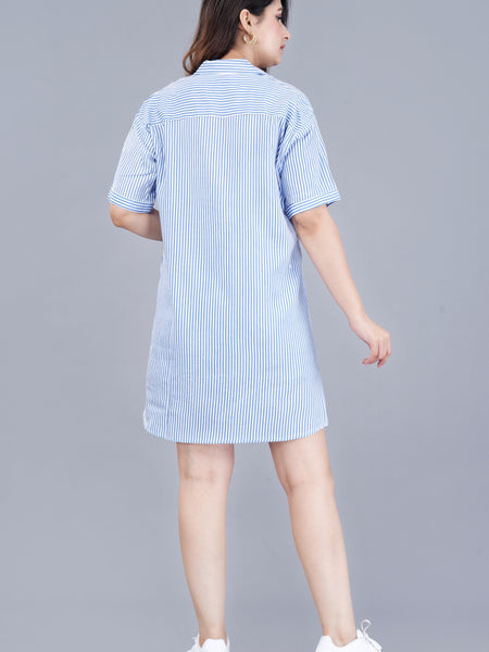 MANOJAVA Women Sky Blue Rayon A-Line Dress