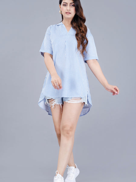 MANOJAVA Women Sky Blue Rayon A-Line Dress