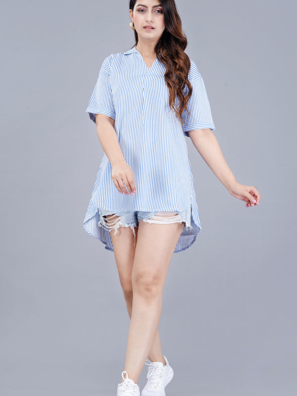 MANOJAVA Women Sky Blue Rayon A-Line Dress