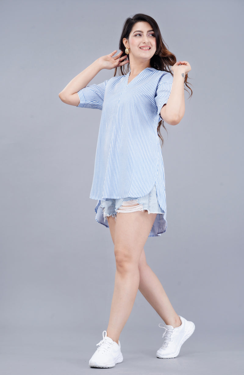 MANOJAVA Women Sky Blue Rayon A-Line Dress