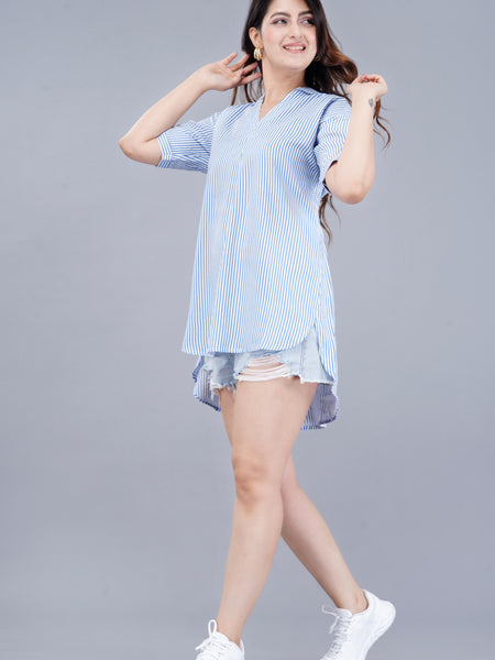 MANOJAVA Women Sky Blue Rayon A-Line Dress