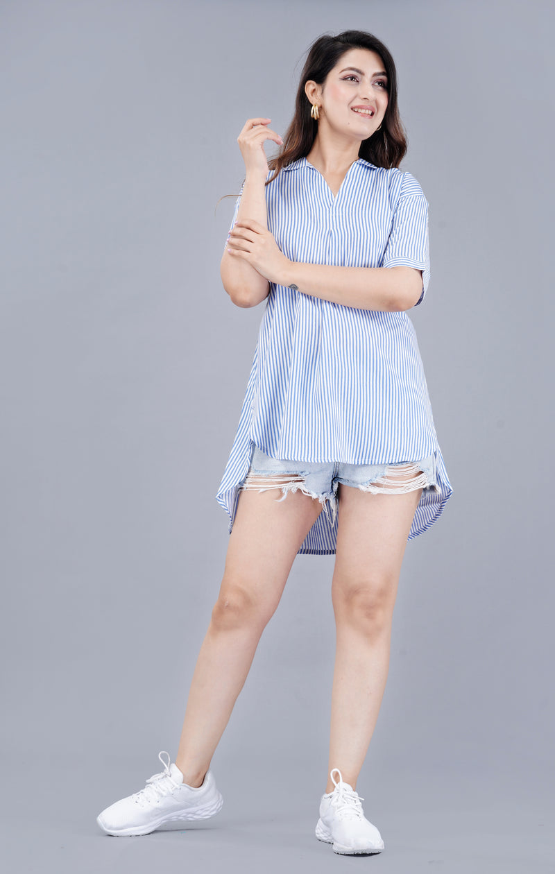 MANOJAVA Women Sky Blue Rayon A-Line Dress