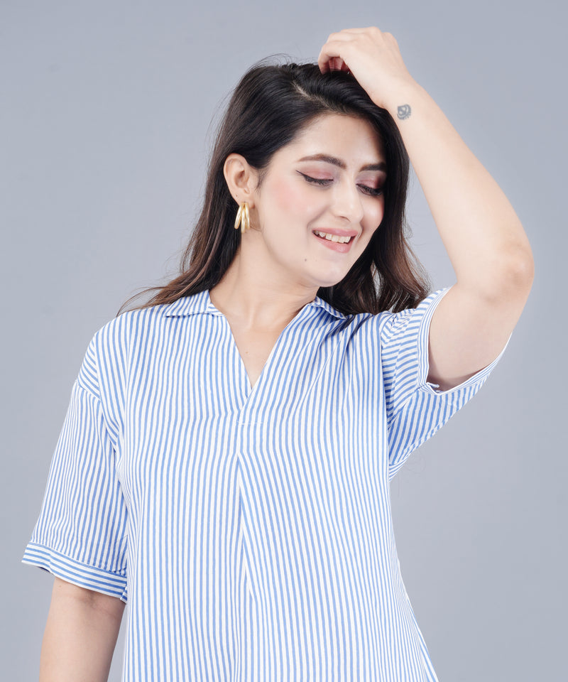 MANOJAVA Women Sky Blue Rayon A-Line Dress