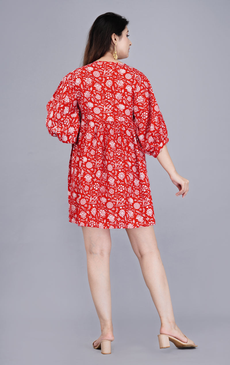 Women Red Floral Printed Viscose Rayon Dress