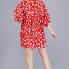 Women Red Floral Printed Viscose Rayon Dress