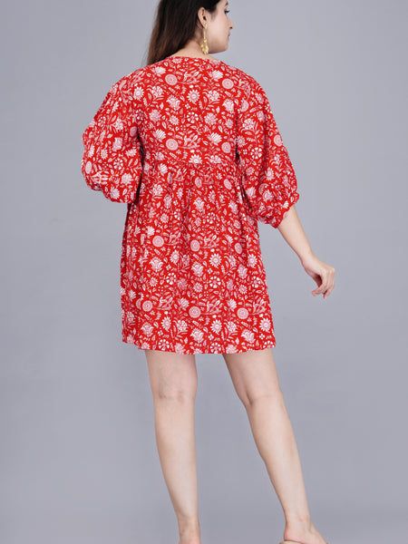 Women Red Floral Printed Viscose Rayon Dress