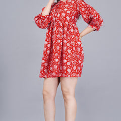 Women Red Floral Printed Viscose Rayon Dress