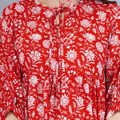 Women Red Floral Printed Viscose Rayon Dress