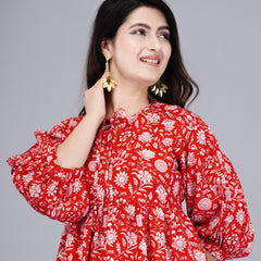 Women Red Floral Printed Viscose Rayon Dress