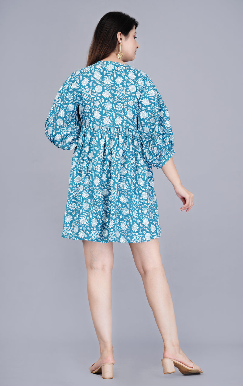 MANOJAVA Women Sky Blue Rayon Fit & Flare Dress