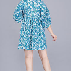 MANOJAVA Women Sky Blue Rayon Fit & Flare Dress