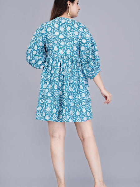 MANOJAVA Women Sky Blue Rayon Fit & Flare Dress