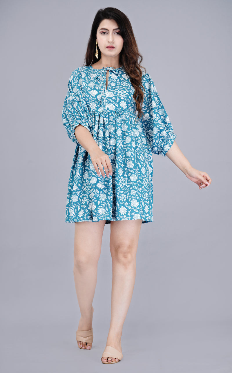 MANOJAVA Women Sky Blue Rayon Fit & Flare Dress